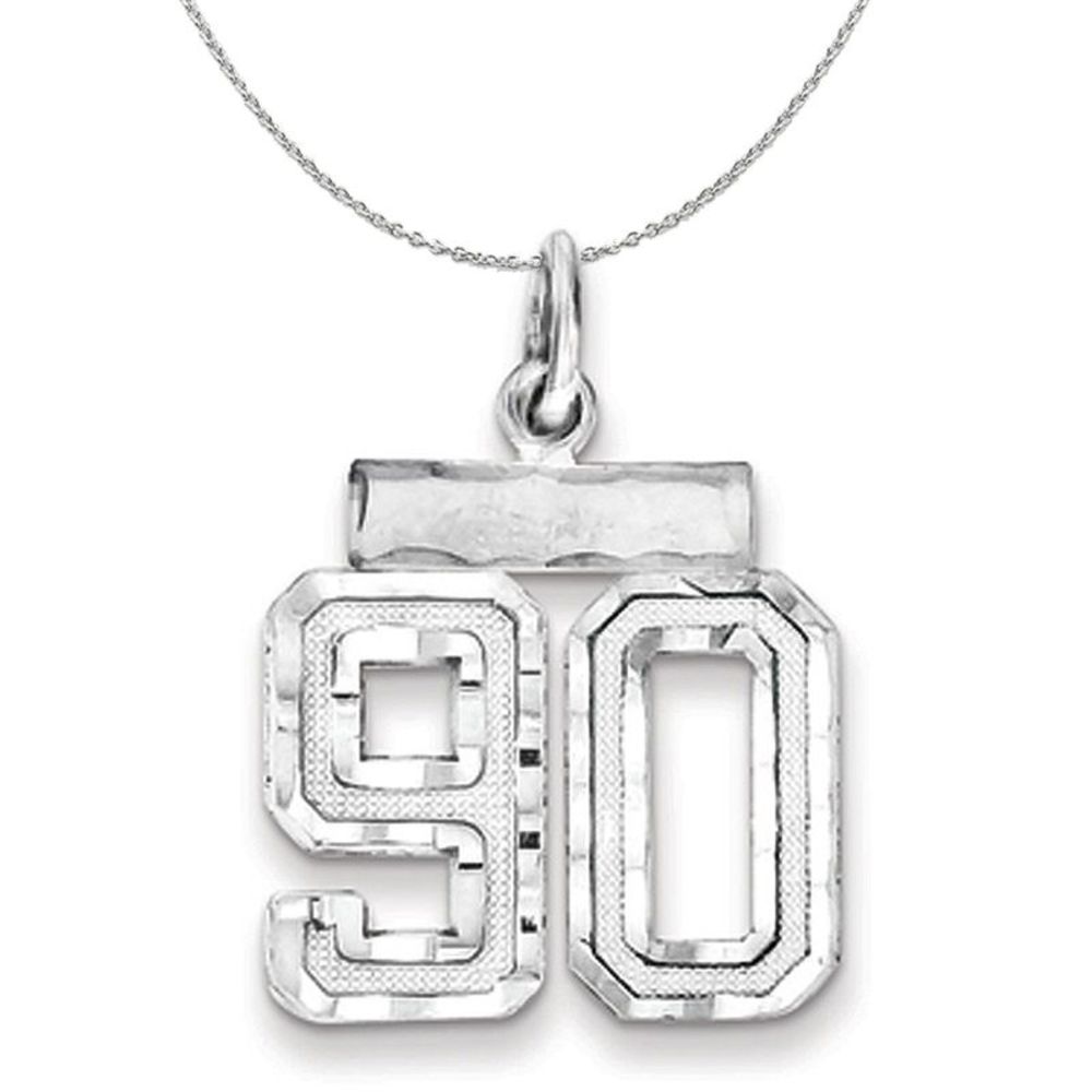 Silver, Varsity Collection, Small D/C Number 90 Necklace - 16 In
